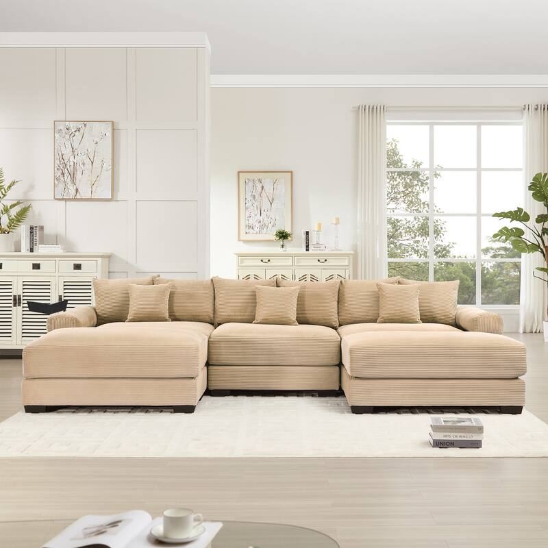 Oversized Corduroy Cloud Modular Sofa with Throw Pillows