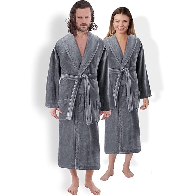 Classic Turkish Towels Silky Velour Cotton Shawl Collar Unisex Bathrobe