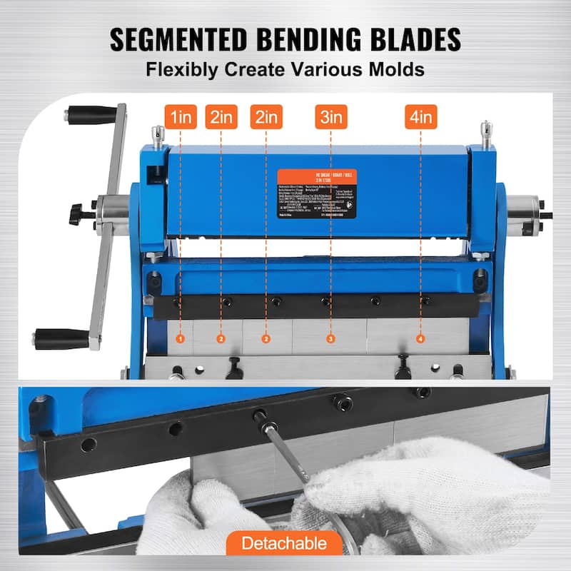 Sheet Metal Brake, 12-inch, 3-In-1 Combination Shear Brake Roll Machine - 12-inch