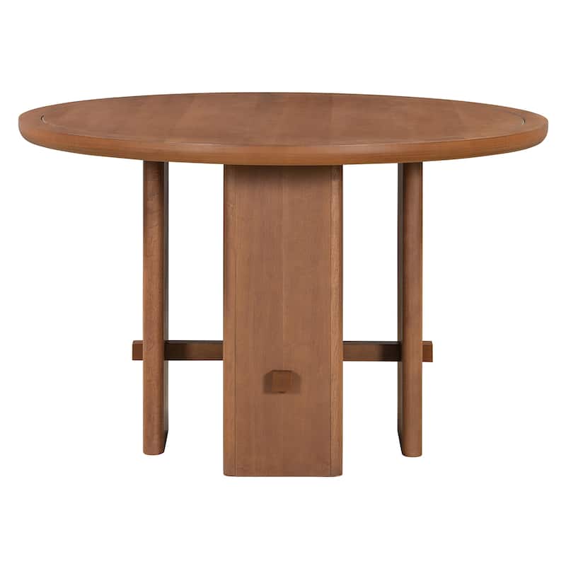 5-Piece Round Dining Table Set with Solid Wood Upholstered Chairs for Minimalist Farmhouse Design