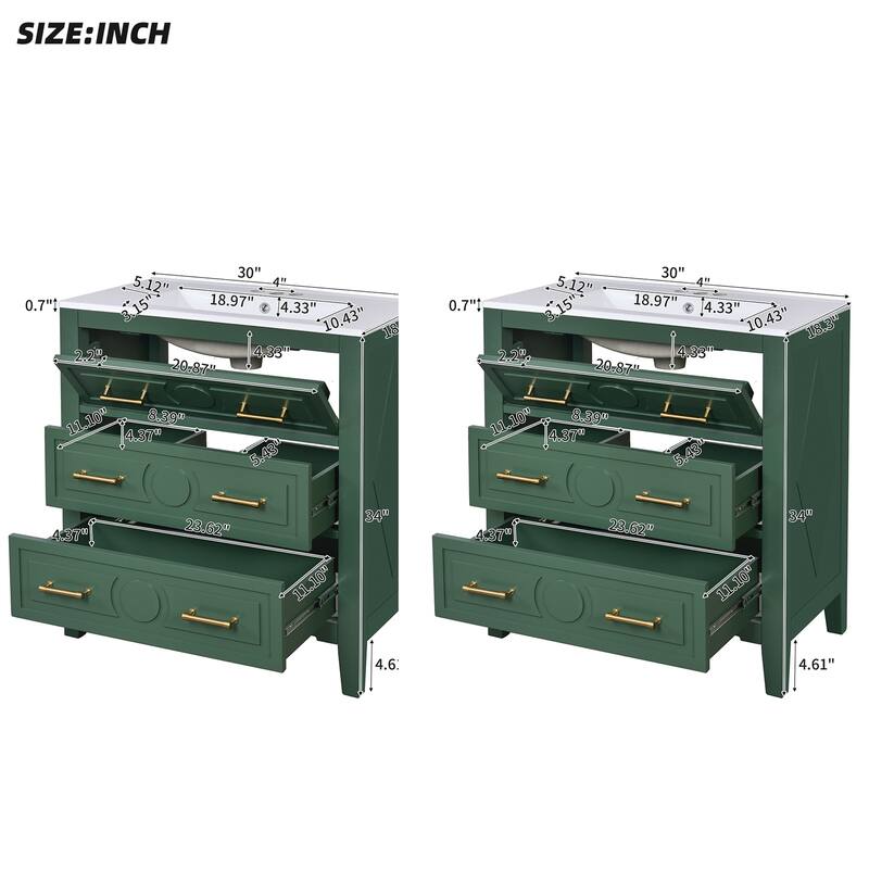 60" Bathroom Vanity Set with Ceramic Sink (Separate), Solid Wood Bathroom Storage Cabinet