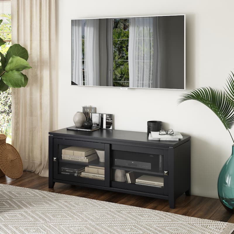 WYNDENHALL Essex Wood TV Media Stand - 48'' x 17.5'' x 21 - Black