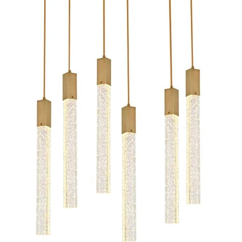 6 Light Pendant Light - Satin Gold Crystal Chandelier, Adjustable Height, Modern Interior Lighting - 12