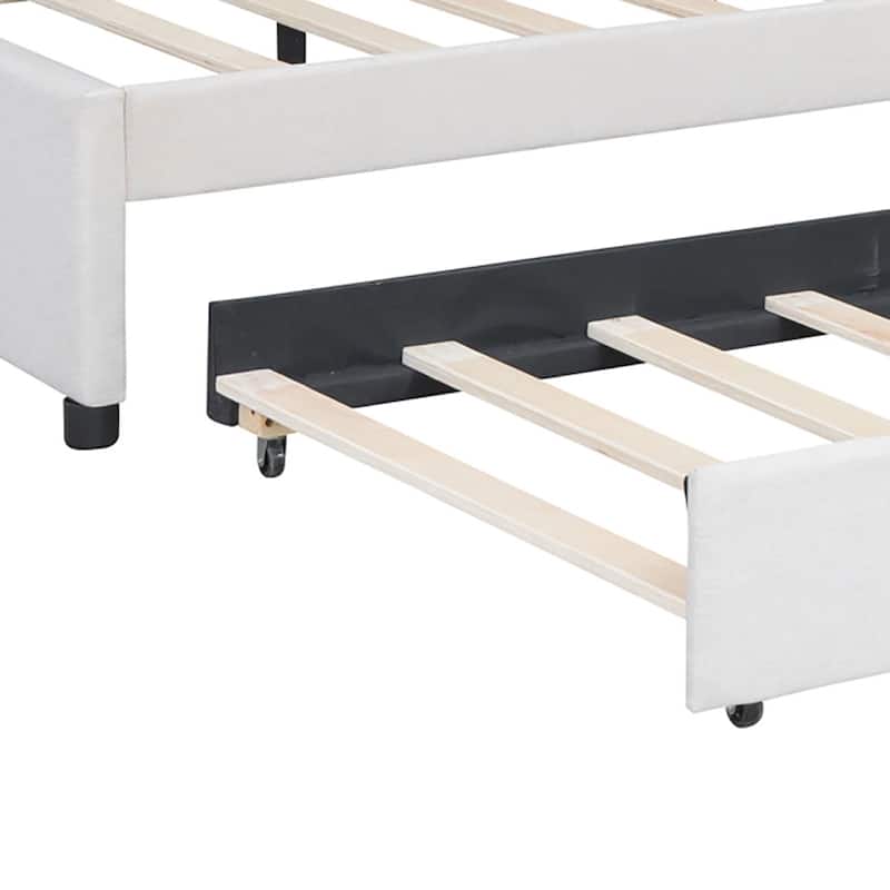 Modern Stylish Linen Fabric Upholstered Platform Bed with Trundle Bed