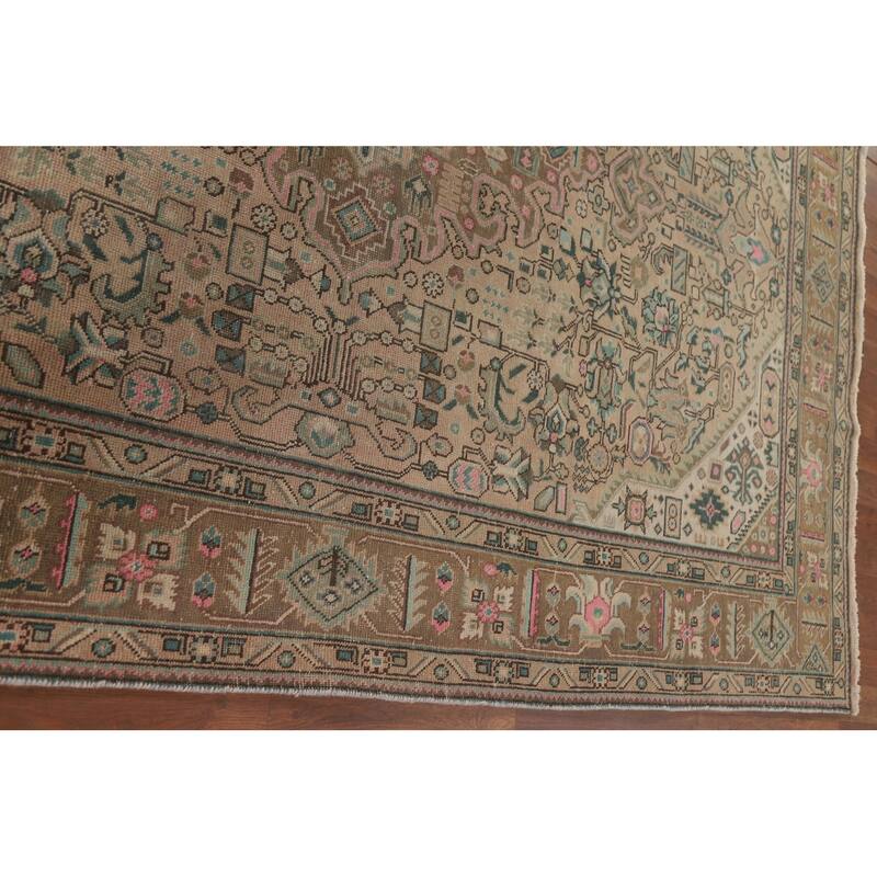 Hand Knotted Oriental 100% Wool Carpet Traditional Medallion Peach Tabriz Area Rug - 9' 7'' X 6' 7''