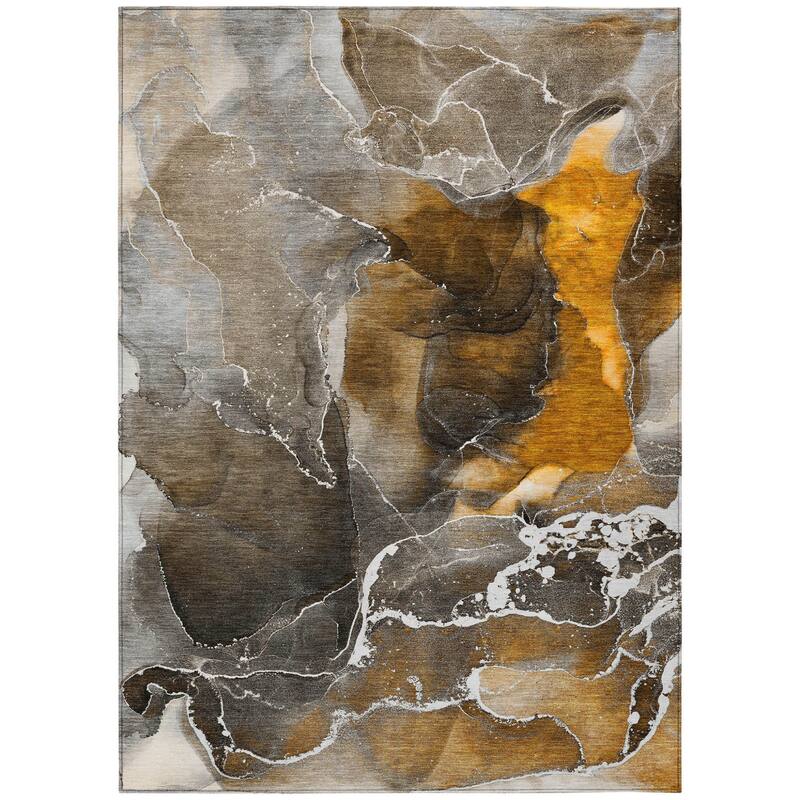 Almona Artistic Abstract Weather Resistant Sleek Contemporary Outdoor Rug