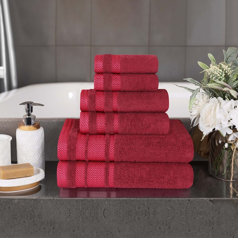 Superior Hays Cotton Medium Weight 6 Piece Bathroom Towel Set - Cranberry