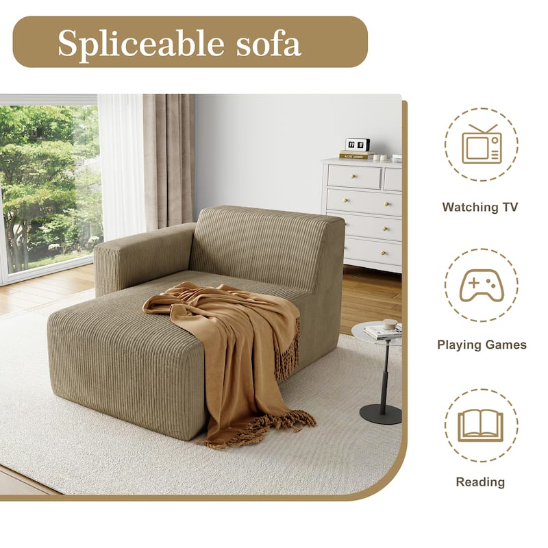 UIXE Upholstered Corduroy Chaise Lounges For Interior - 56.9" W x 31.8 H" 35.3 D"
