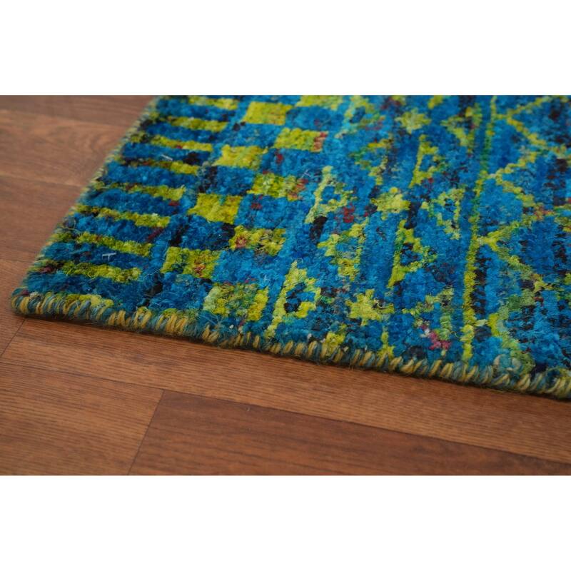 Hand-knotted Modern Wool Blue Geometric Oriental Area Rug - 7' 5'' X 5' 4''