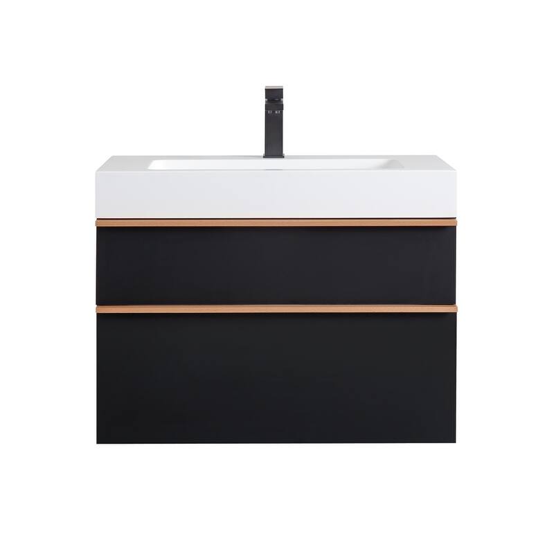 30 Inch Wall Mounted Bathroom Vanity with Integrated Acrylic Sink, 2 Soft-Close Drawers, Pre-Assembled,Modern Floating Cabinet