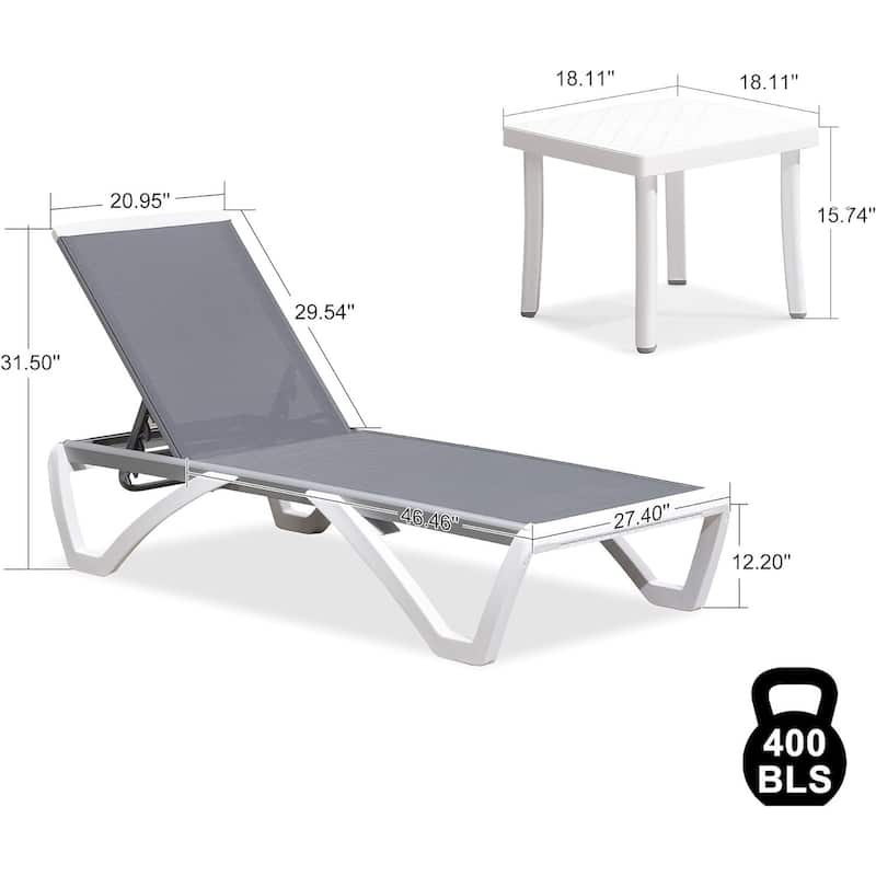 PURPLE LEAF Patio Chair Set Plastic Outdoor Chaise Lounge Chairs with Table for Outside Lawn Poolside,Grey - 76" x 27.4"x12.2"