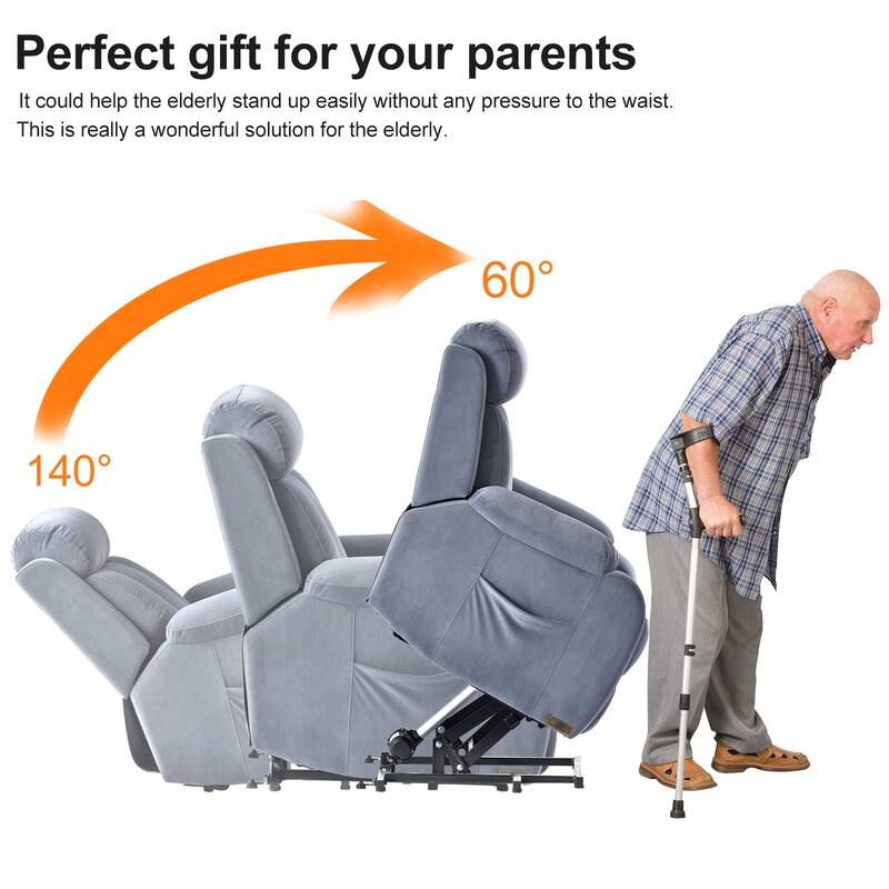 Blue Power Lift Recliner for Seniors with Remote, Anti-Skid Upholstery, Overstuffed Cushion, and Side Storage Pocket