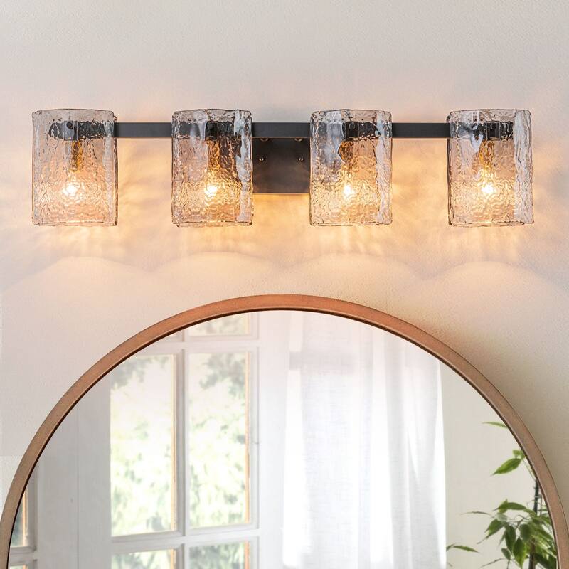 3/4-Light Textured Smoke Glass Wall Sconce — Modern Industrial Vanity Light for Bathroom - 4-Light 32.9" W