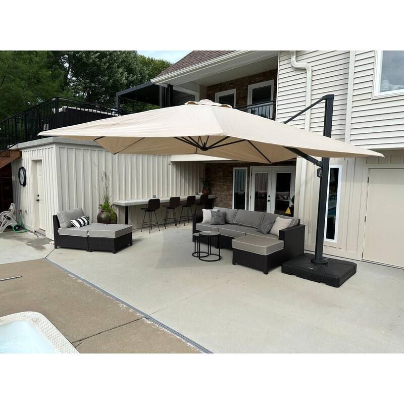 PURPLE LEAF Sturdy Heavy-duty Patio Cantilever Offset Umbrella 360-degree Rotation with Base