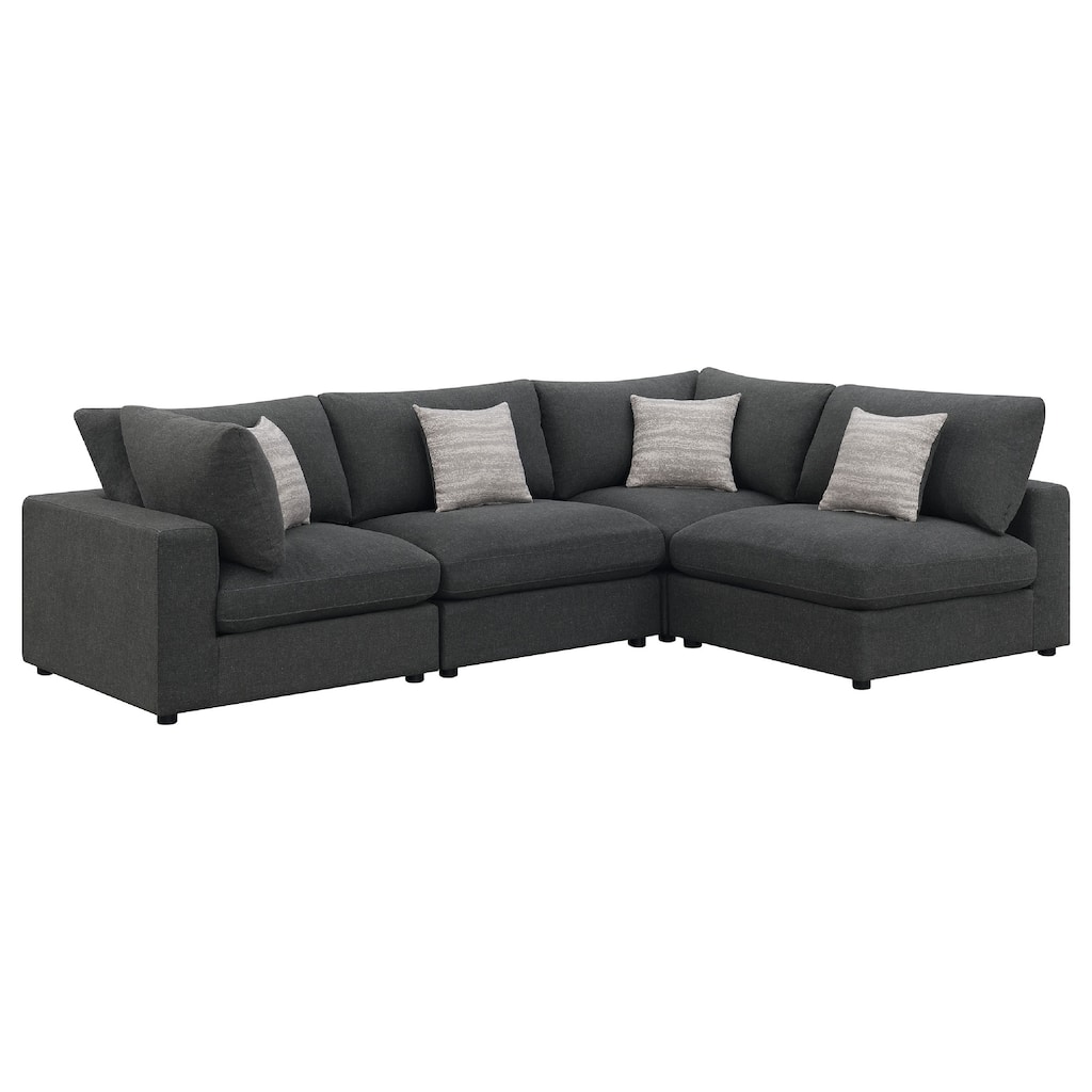 Serena 4pc Modular Sectional Sofa, 4 Accent Pillows, Gray Jacquard