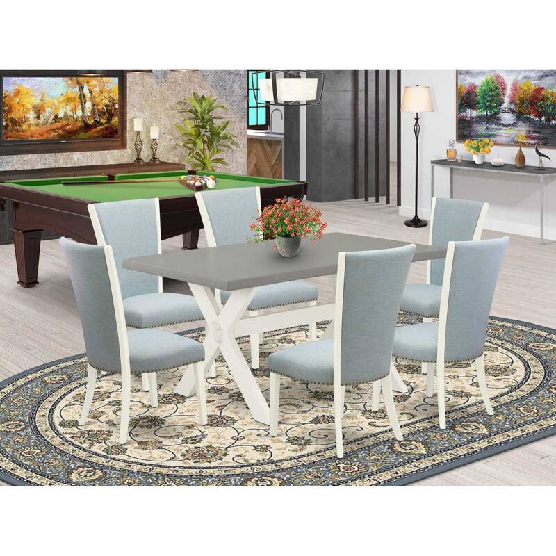 HomeStock 7-Piece Natural Oak Finish Solid Wood Top Dining Table with 6 Parson-Chairs