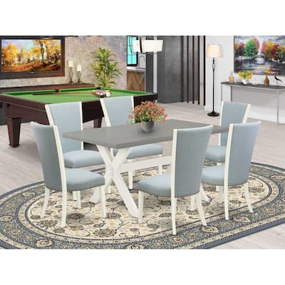 HomeStock 7-Piece Natural Oak Finish Solid Wood Top Dining Table with 6 Parson-Chairs