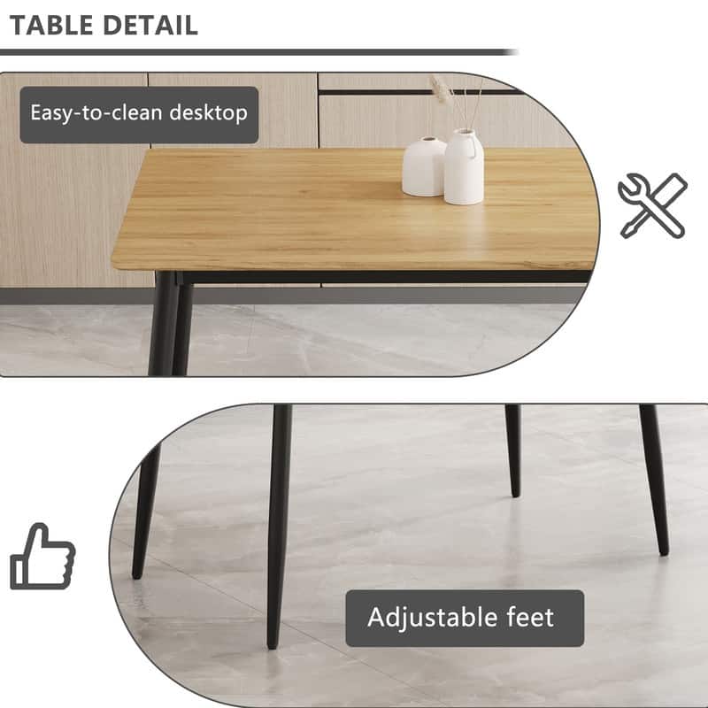Modern Minimalist Dining Table with Black Metal Legs - Seats 6