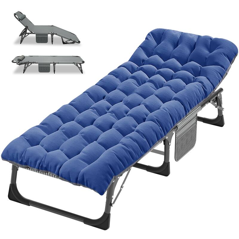 Portable Folding Camping Cot with Mattress Pillow, Patio Lounge Chair