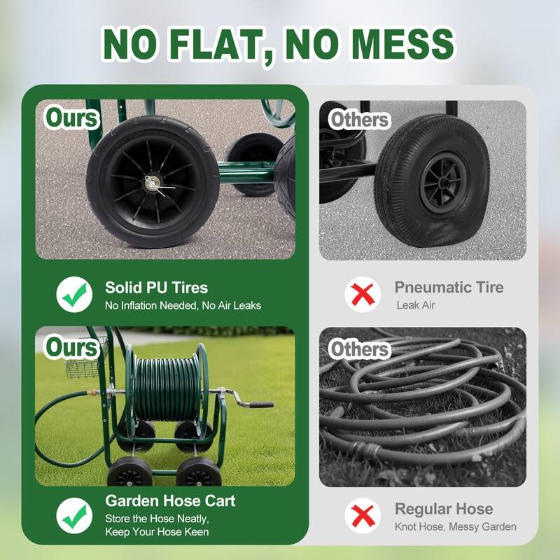 Hose Reel Cart, Hold Up to 250 ft Hose, Garden Water Hose Carts Mobile Tools with 4 Wheels,for Garden Yard Lawn