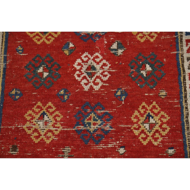 Hand Knotted Oriental 100% Wool Carpet Traditional Geometric Red Kazak Area Rug - 8' 0'' X 4' 9''