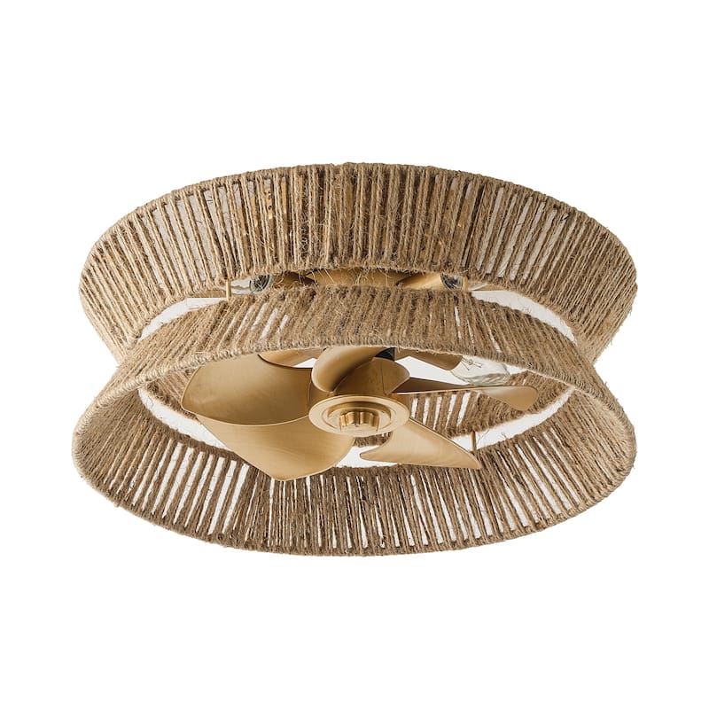 18-inch Boho Distressed Gold Chandelier Ceiling Fan with Remote and Hand Hemp Rope Shade - 17.7" W x 8.19" H