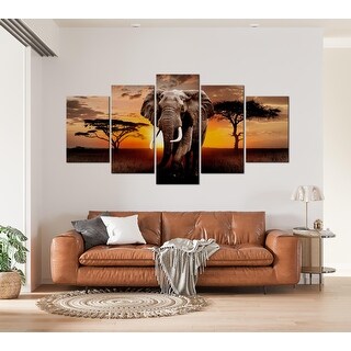 Animal Canvas Wall Art - Elephant Orange Sunset - 5 Pieces - Bed Bath ...