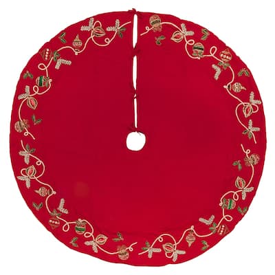 Vickerman 72" Red Beaded Ornament Velvet Christmas Tree skirt