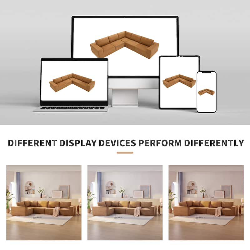 147" Modular Sofa, No Assembly, Free Combo, L Shaped, Brown Fabric, for Living & Bedroom
