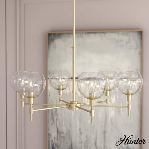 slide 2 of 14, Hunter Xidane Metal and Glass Orb Chandelier - Entry, Kitchen or Dining Room Table, Bedroom - Mid-Century Modern, Transitional 6- Light - Alturas  Gold