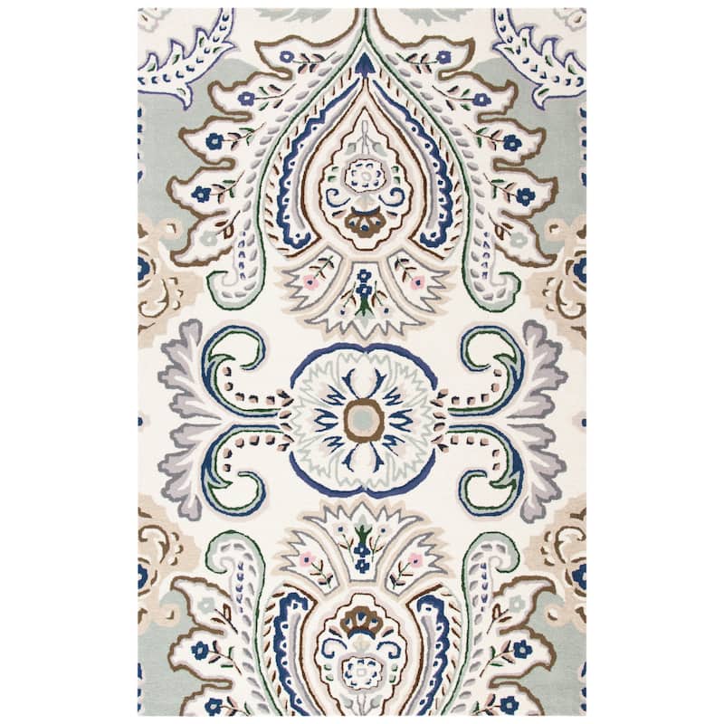 SAFAVIEH Handmade Bella Manjulata Floral Wool Rug - 5' x 8' - Ivory/Blue