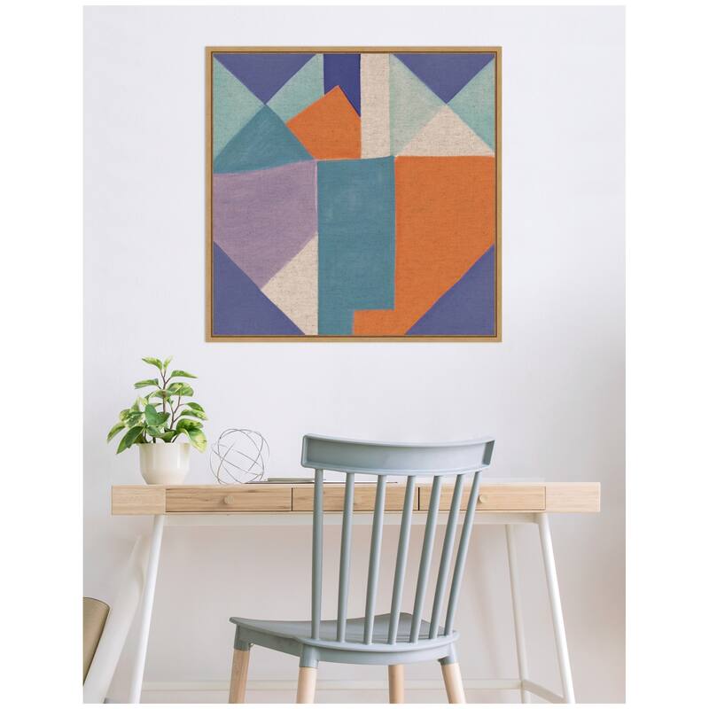 Kate and Laurel Sylvie Painterly Soft Geometric Shapes Neutral Linen Framed Canvas by The Creative Bunch Studio