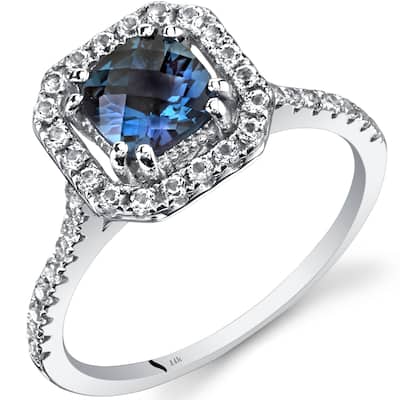 14k White Gold 1.38ct Created Alexandrite and White Topaz Ring
