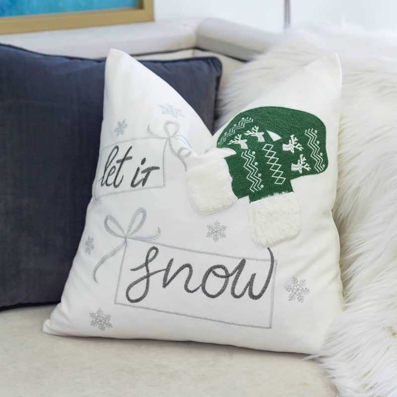 Emily Christmas Cotton Embroidery 20" Square Decorative Throw Pillow 2PK