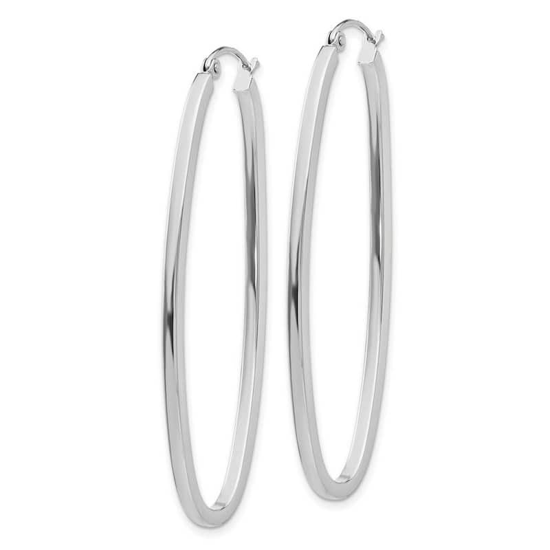 Curata 14k White Gold Polished tube 2x53mm Large Oval Hoop Earrings