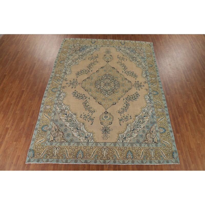 Tabriz Vintage Persian Area Rug Handmade Traditional Peach Wool Carpet - 9'7" x 12'8"