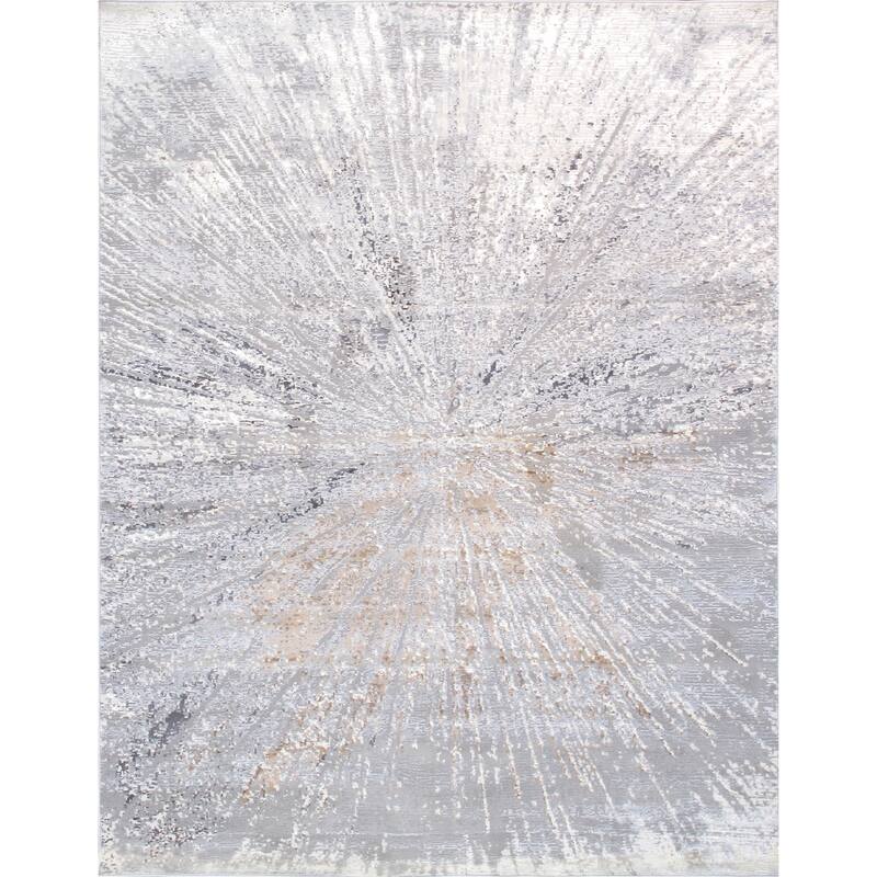 Pasargad Home Starburst Design White/Grey Area Rug - 5' 0" X  8' 0" - White/Grey