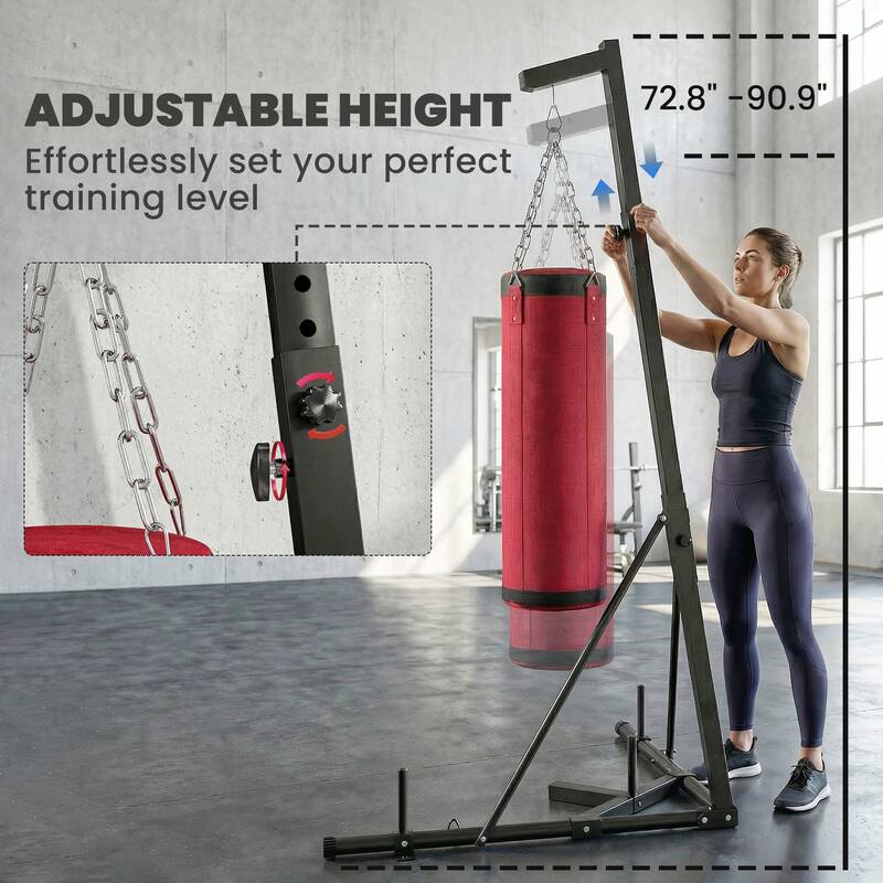 Soozier Punching Bag with Stand for Adults, 72.8"-90.9" Height Adjustable Freestanding Boxing Stand with Canvas Sandbag