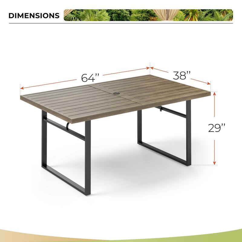 MAISON ARTS Patio Dining Set of 7 with Metal U-Shaped Leg Rectangular Dining Table and Metal Dining Chairs