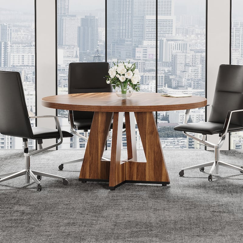 47" Round Conference Table with Thicken Tabletop for 4 (Only Table)