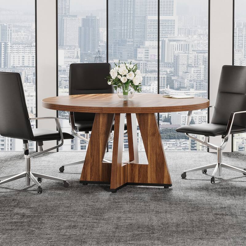 47-inch Round Conference Table for 4-6 People, Wooden Meeting Room Table