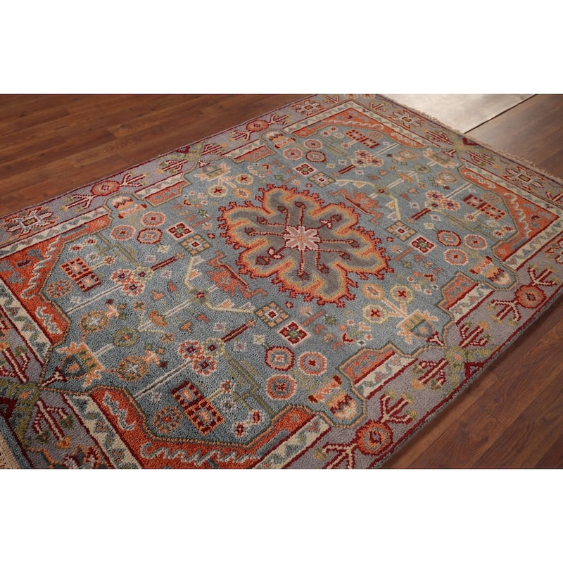 Geometric Kazak Indian Area Rug Hand-Knotted Wool Carpet - 4'0"x 5'9"