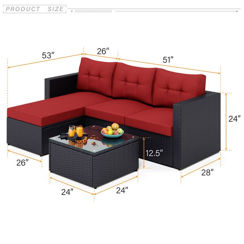 9-Pieces Rattan Sectional Sofa Set with Coffee Table and Gas Fire Pit Table