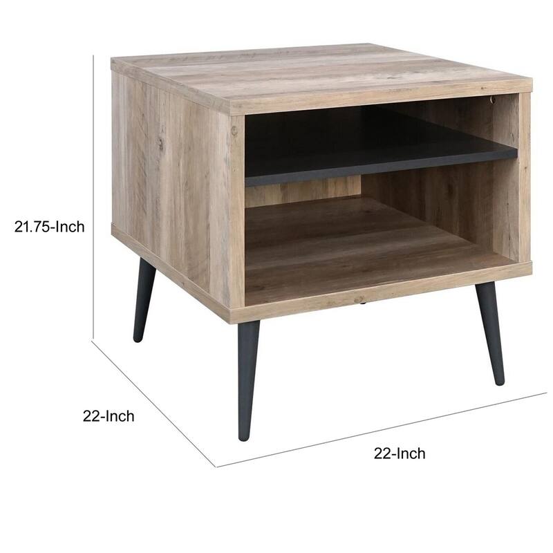 22 in. Taupe Brown and Gray Square Wood End Table, Sturdy Build End Side Table for Living Rooms