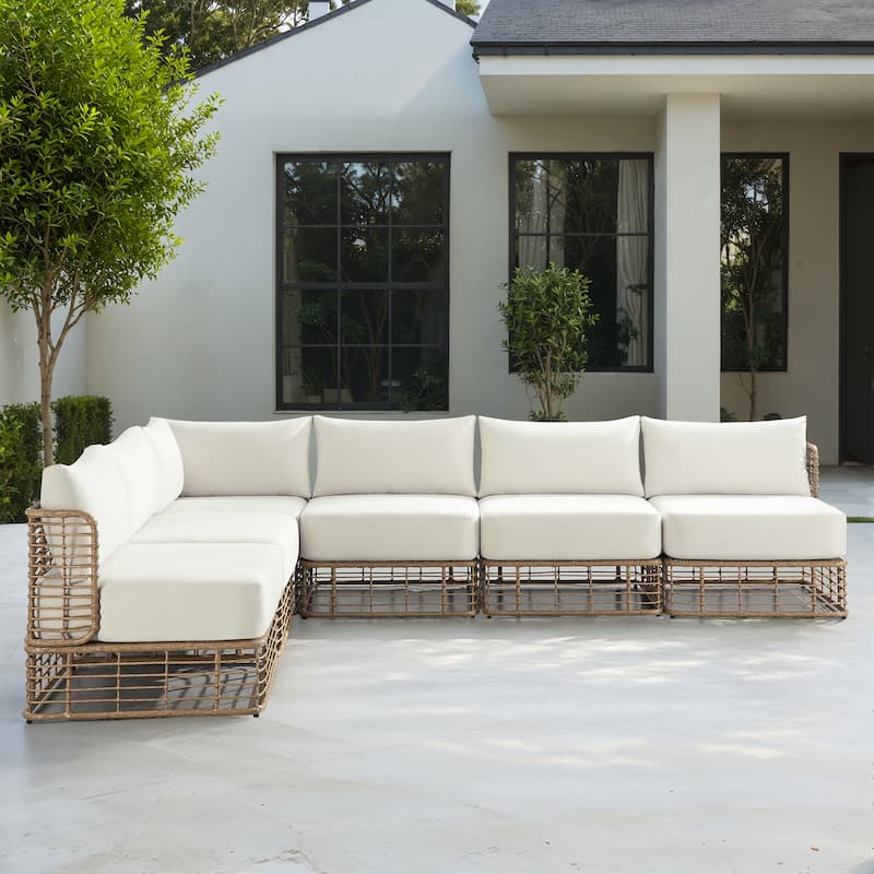 Corvus Ghana 6-Piece Resin Wicker Outdoor Sectional Sofa Set with Cushions