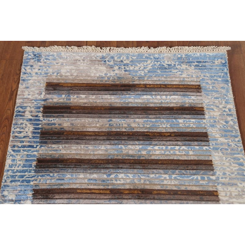 Multi-Color Modern Accent Rug Handmade Wool Carpet - 2'8"x 4'9"