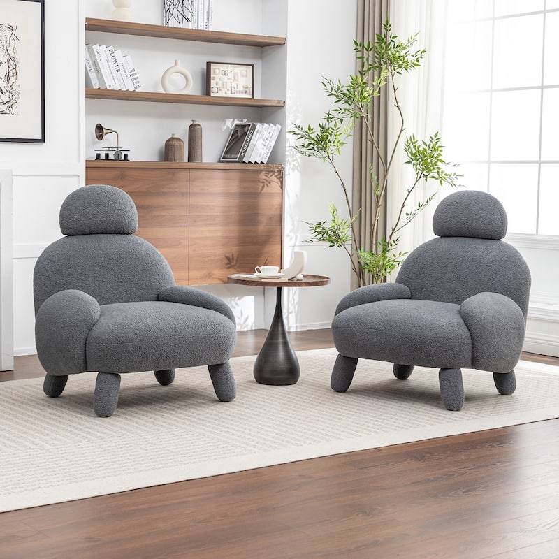 SEYNAR Modern Faux Sherpa Upolstered High Back Armless Accent Chair Set of 2