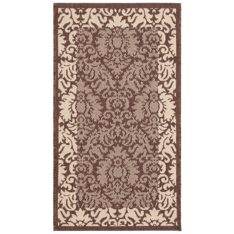 SAFAVIEH Courtyard Peggie Indoor/ Outdoor Patio Backyard Rug - 2' x 3'7" - Chocolate/Natural