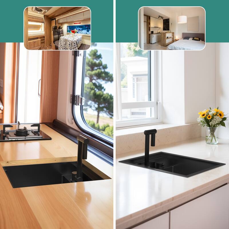 Black/SILVER/WHITE RV Sink with faucet and a foldable tap inside
