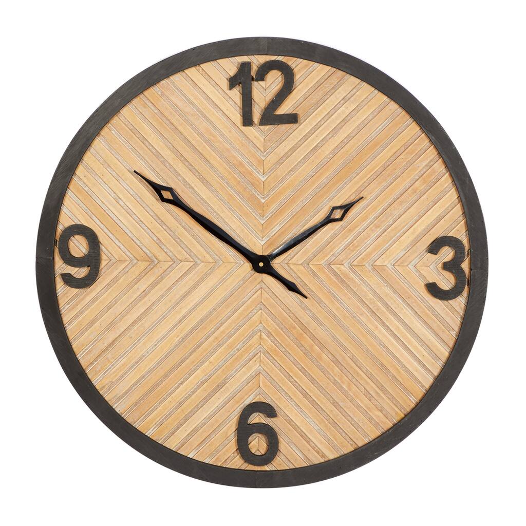 Wood Carved Wall Clock - Brown - Roche River Decor - 3"W x 25"L x 25"H